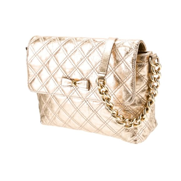 Marc Jacobs Gold Quilted Leather Large Bow Chain Shoulder Bag - Picture 1 of 12